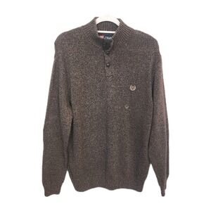 Chaps Sweater Mens Large Elbow Patch Logo‎ Pullover Quarter Button Academia NWOT